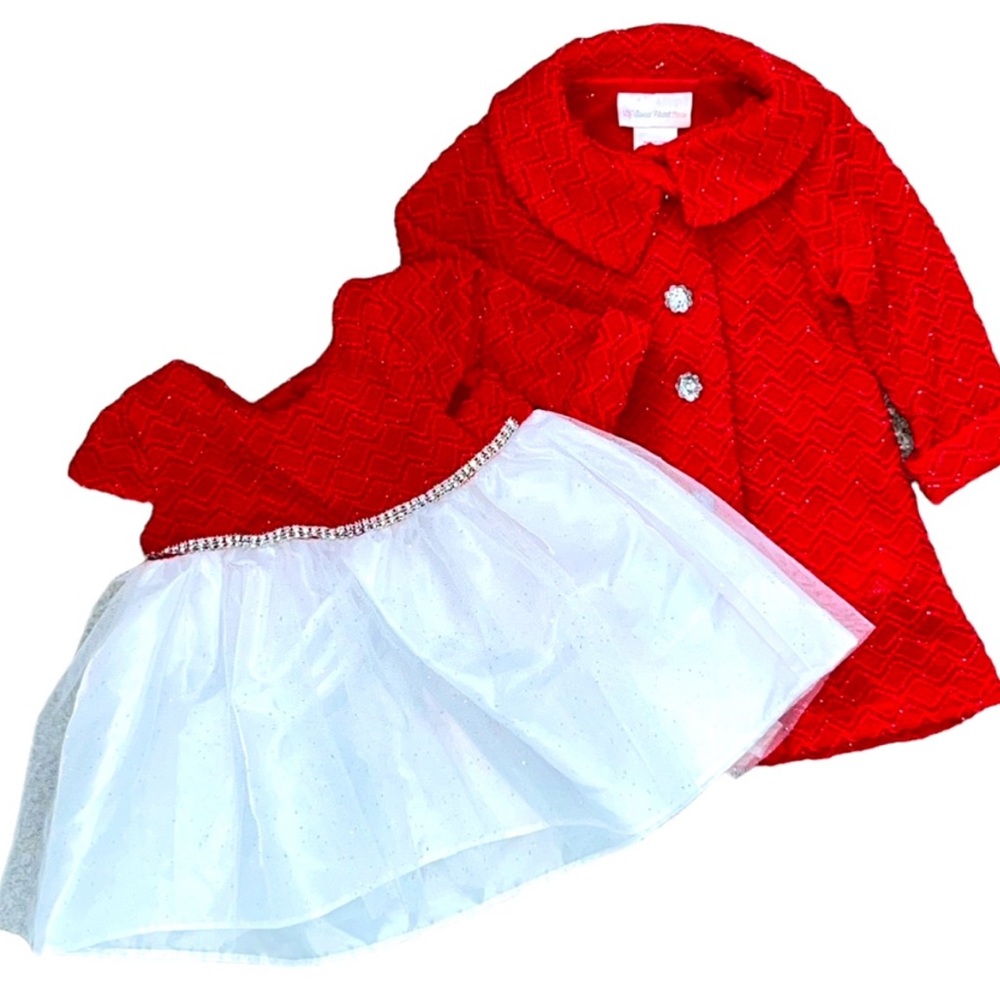 Sweetheart Rose Shimmery Red and White Matching Dress and Jacket  Sz 12 Months